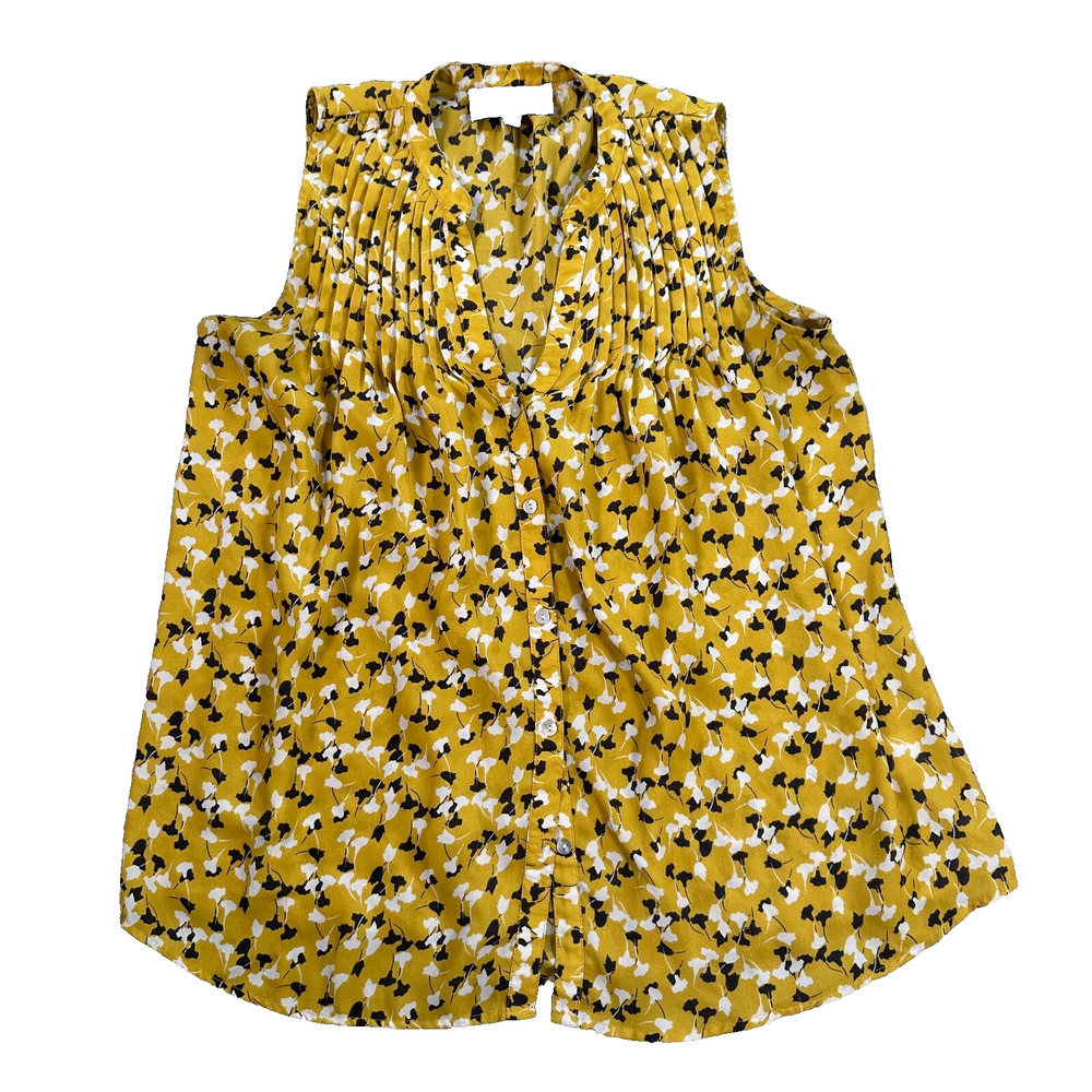 Sunday in Brooklyn Pleated Blouse Women's Small Yellow Floral Button Sleeveless